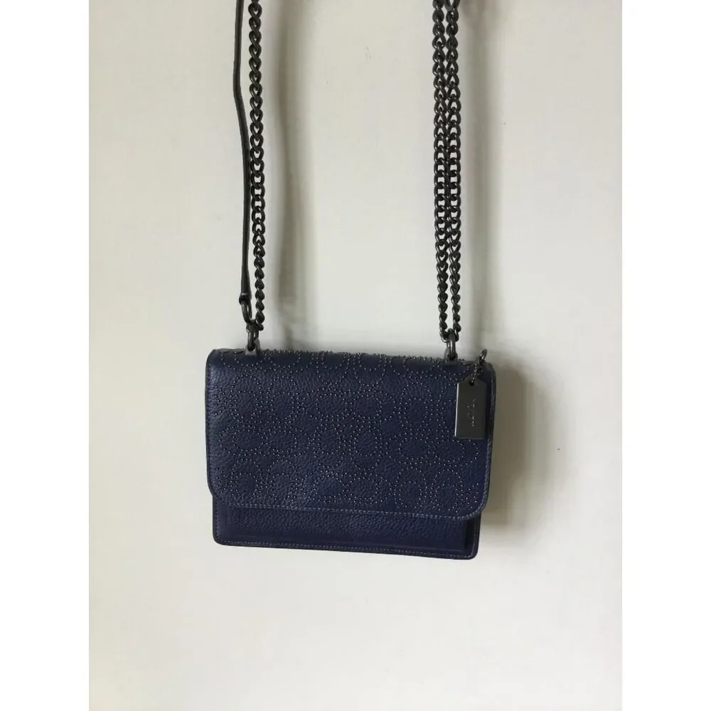 Coach Klare Crossbody in True Navy Pebble Leather w/Signature Studded Rivets